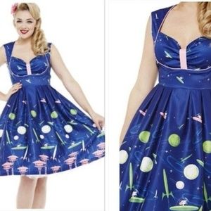NWT Lindy Bop Space Dog Atomic Print Pinup Dress